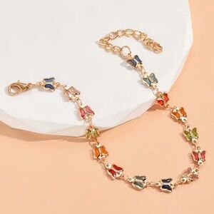 NEW SUMMER Butterfly Sapphire 14k gold Food Chain Anklet Beach Vacation Bracelet